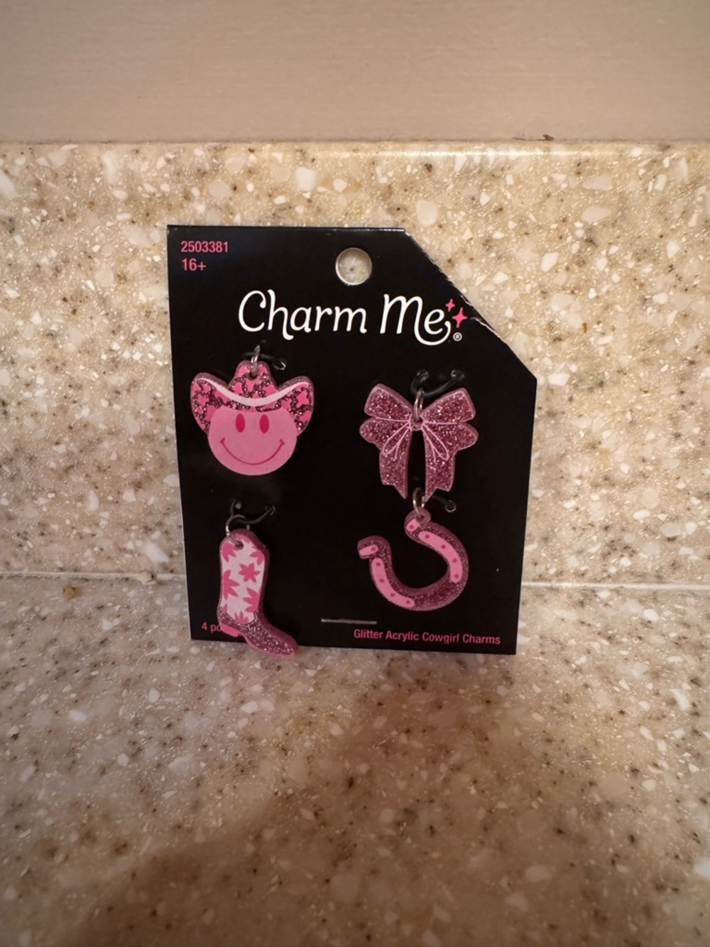 Pink Glitter Cowgirl Charms Set